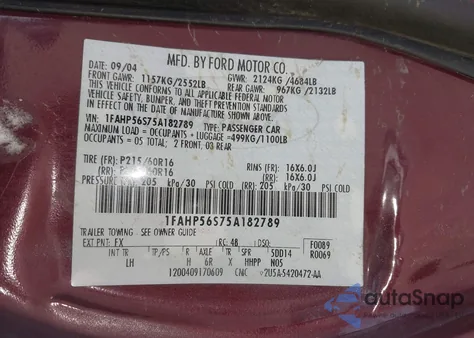 2005 Ford Taurus Sel from USA, damaged, VIN 1FAHP56S75A182789